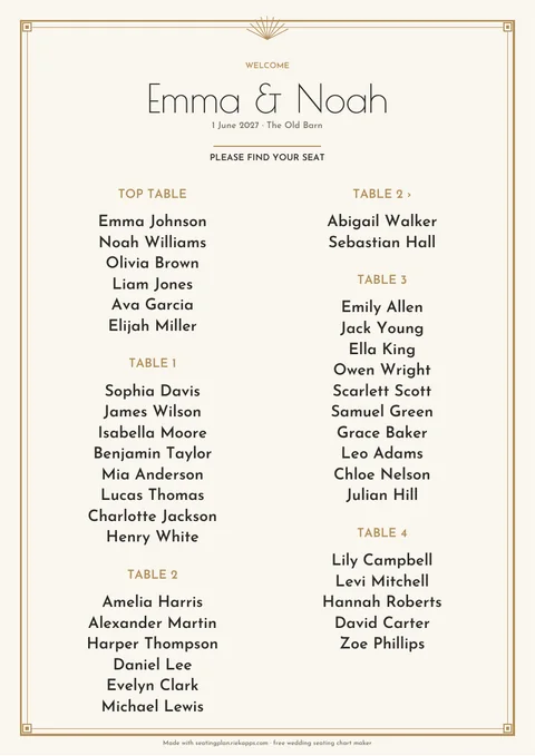 Art Deco – Wedding seating chart templates