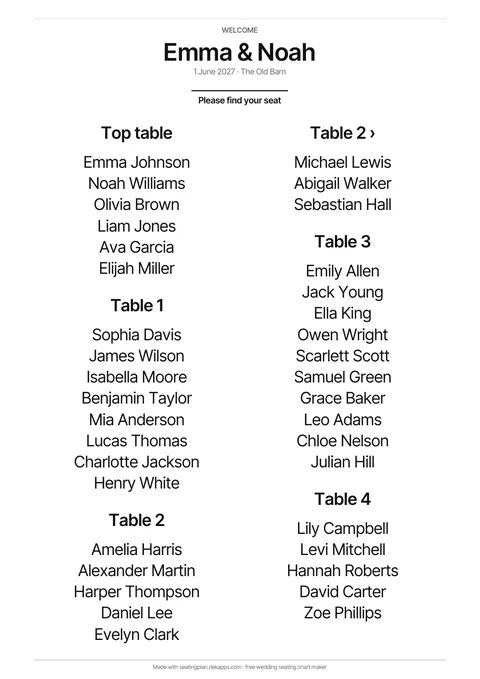Simple – Wedding seating chart templates