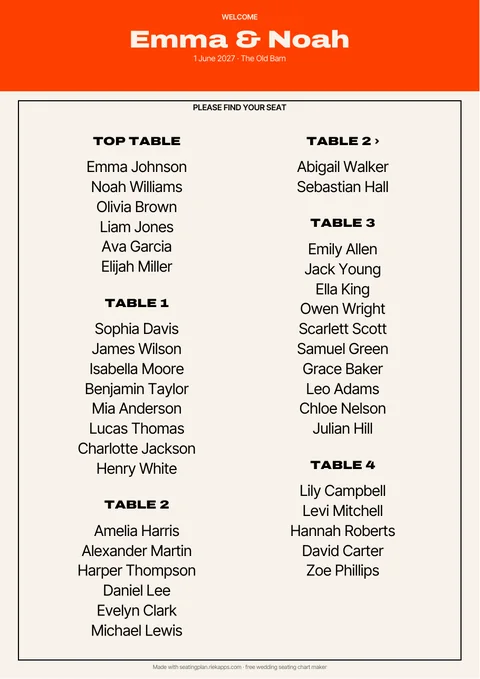 Terracotta – Wedding seating chart templates
